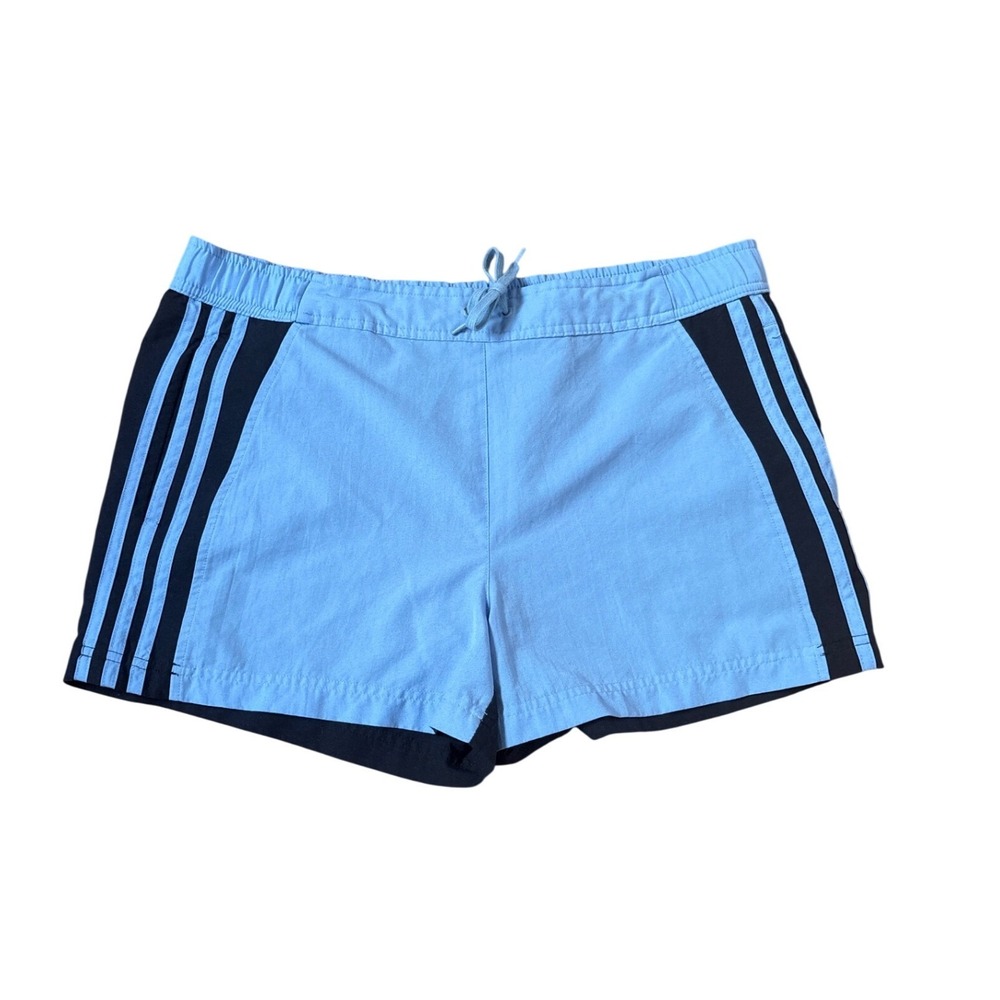 Adidas Athletic Shorts Womens Blue Black Three Stripe Drawstring SIZE Medium